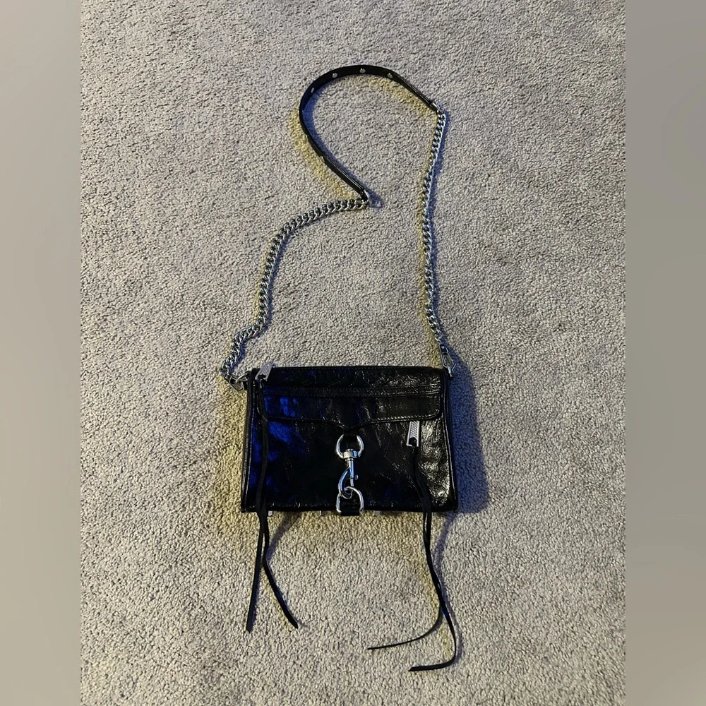 REBECCA MINKOFF‎ LEATHER PURSE BLACK CLUTCH CROSSBODY SHOULDER BAG STUDDED
